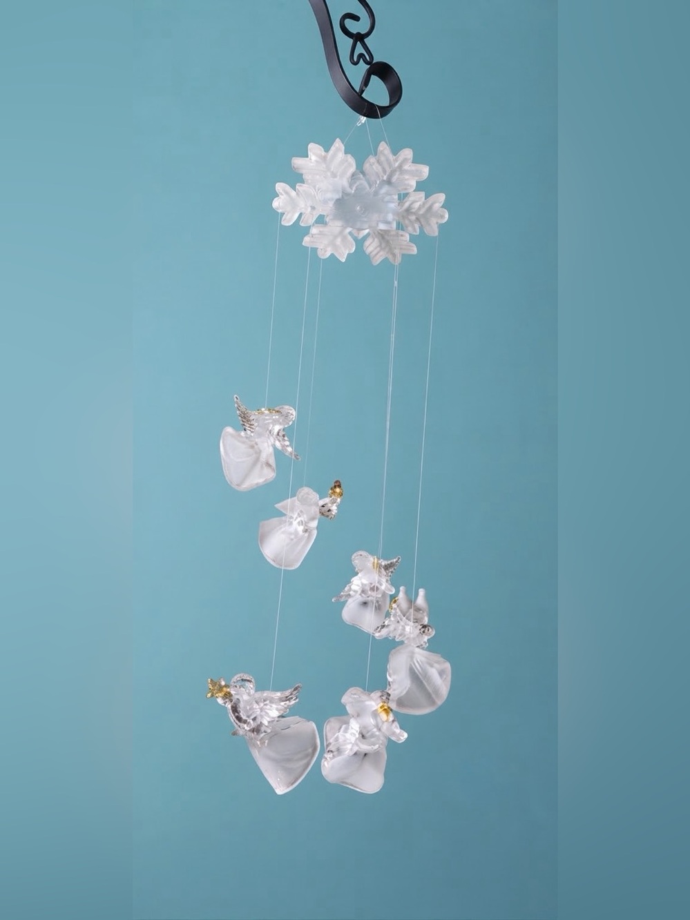 Light-Up Hanging Mobile Angels & Snowflake Decor Like New